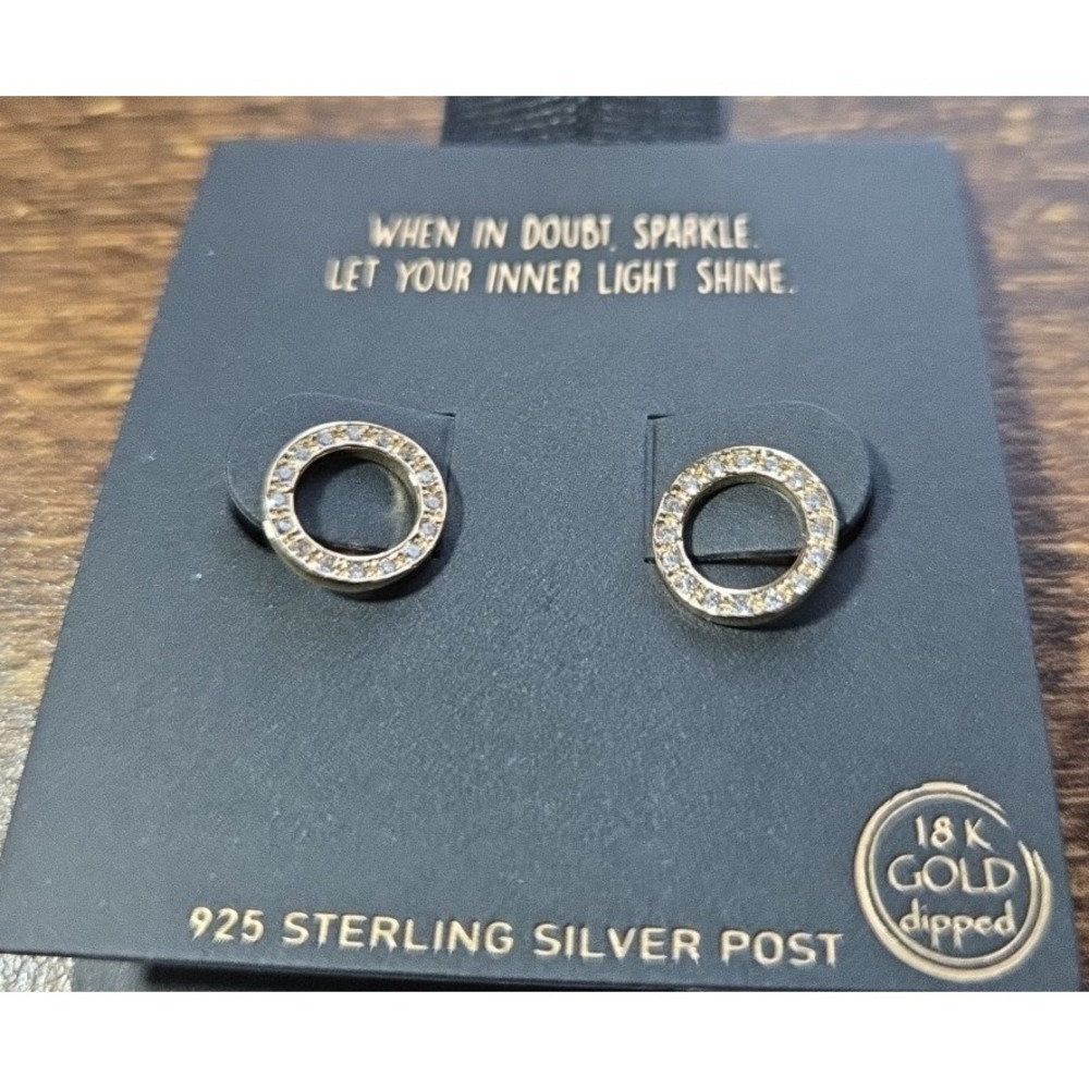 18K‎ Gold Dipped Open Circle Stud Earrings 925 Sterling Silver Post Hoop Design